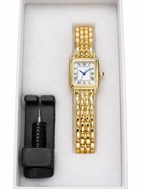 Gold Square Roman Numeral Dainty Women’s Watch Sapphire Crown Stainless Steel